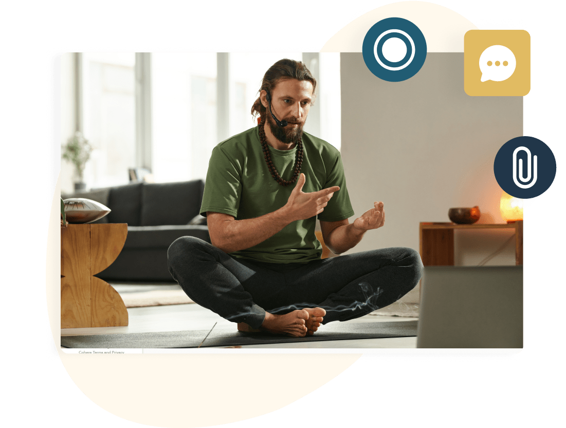 A coach leading a live Cohere session with chat and file sharing tools