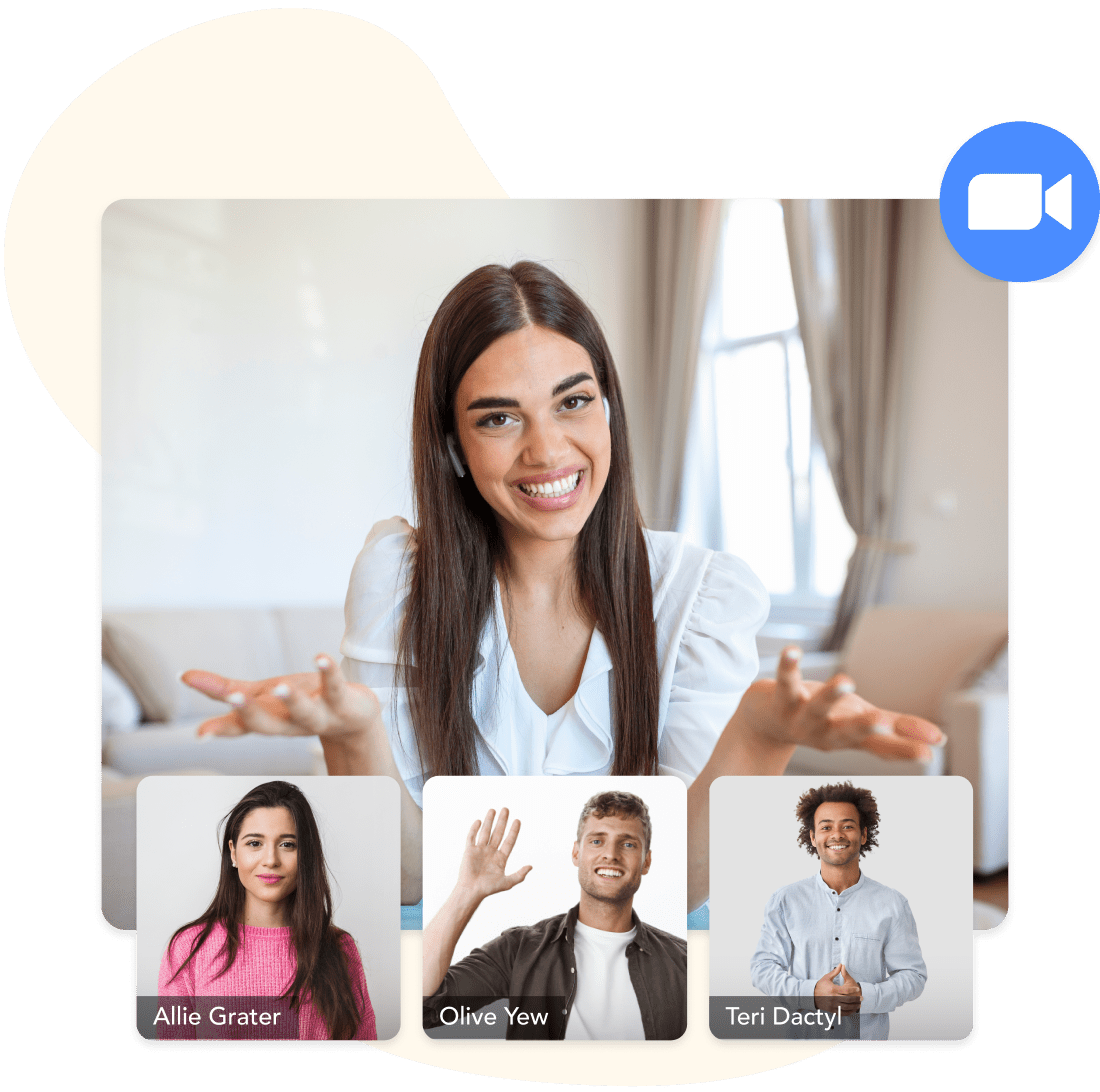 A coach delivering a live group session with clients on video